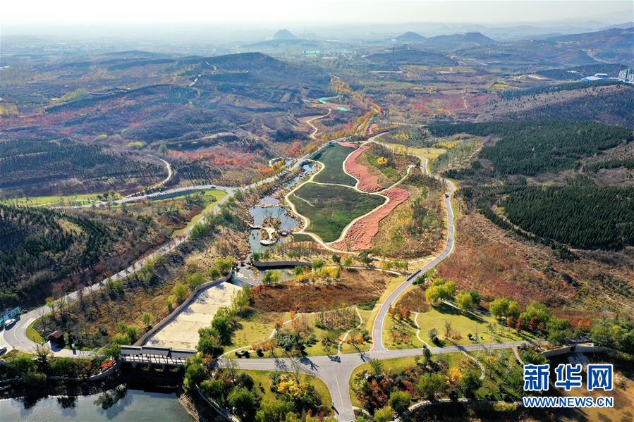 11月14日、ドローンで撮影された河北省邯鄲市叢台区の紫山公園（撮影・牟宇）