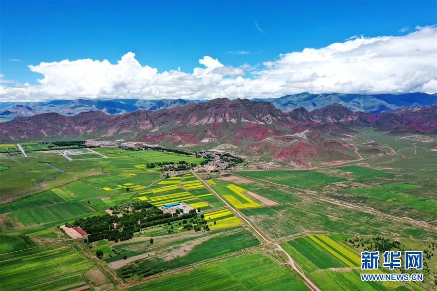 拉薩市林周県江熱夏郷の田園風景（7月14日、ドローンによる撮影・詹彦）。