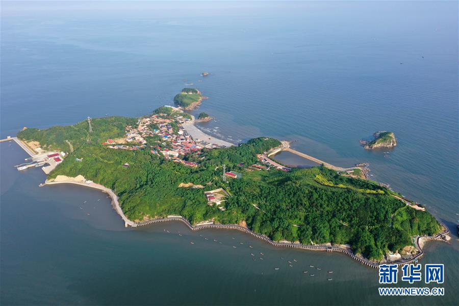 獐島の全景（7月18日にドローンで撮影・金良快）。