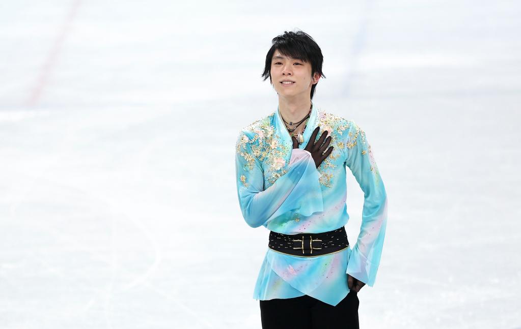 2月10日、2022年北京冬季五輪フィギュアスケート男子シングル・フリーで演技する日本の羽生結弦選手（撮影・曹燦）。