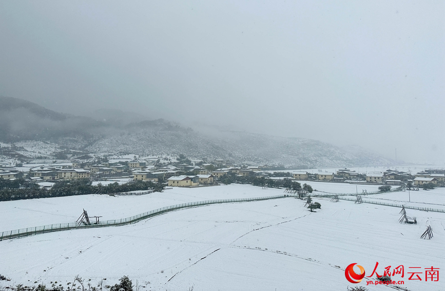 5月の香格里拉に舞う雪（撮影・余成銘）。